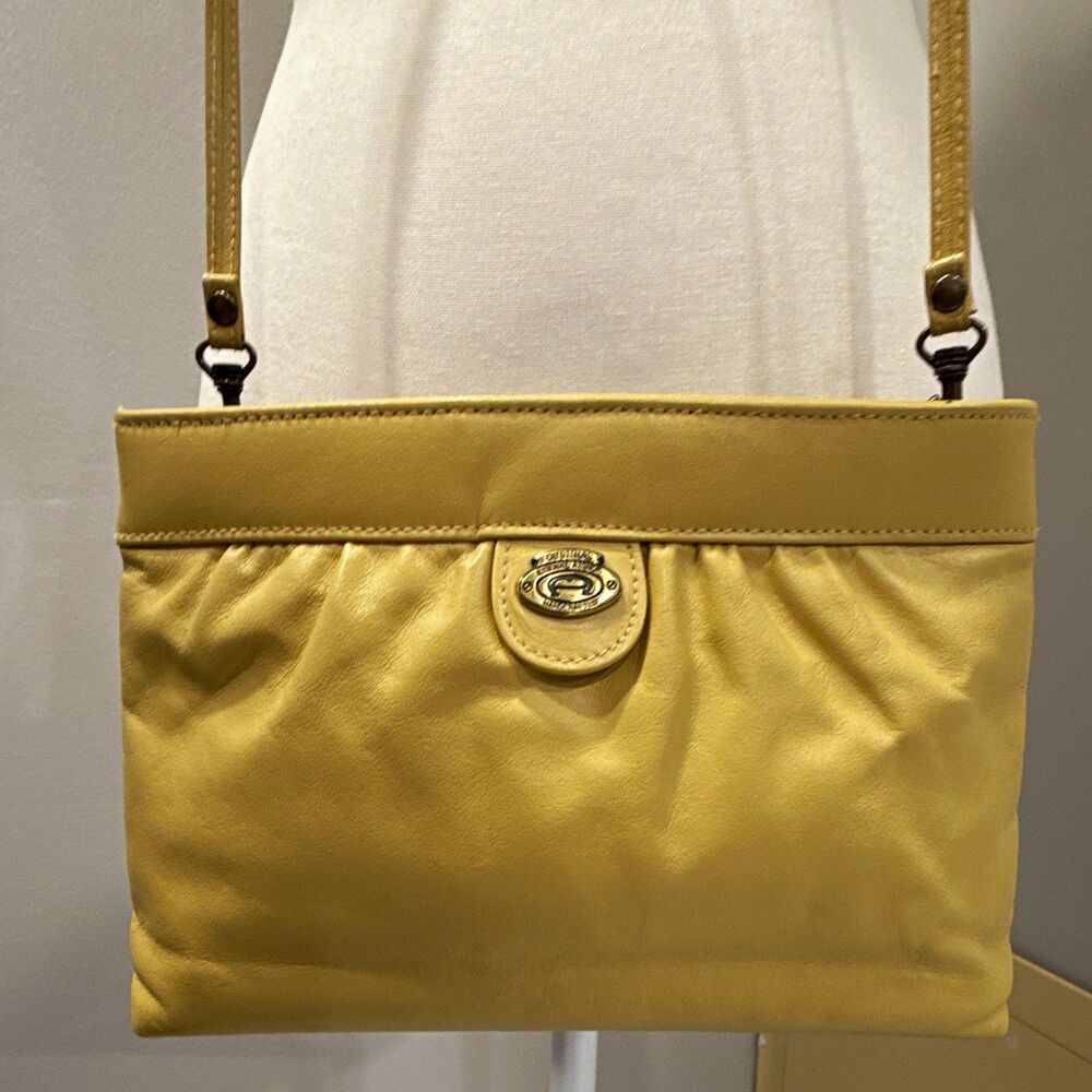 Etienne Aigner Yellow Small Zip Top Crossbody Bag Turn Lock Gold Hardware vtg